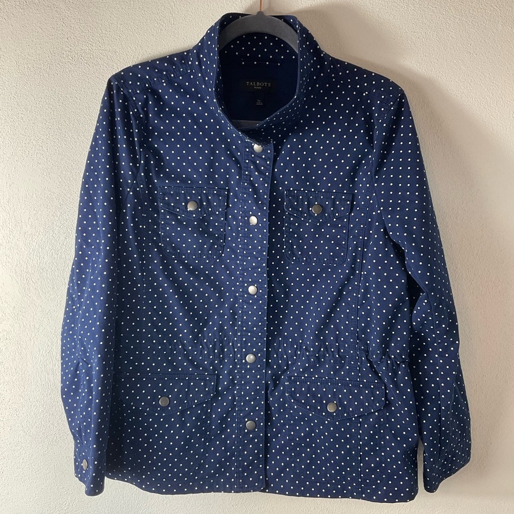 Talbots Petites Blue Polka Dot Jacket Sz Lp